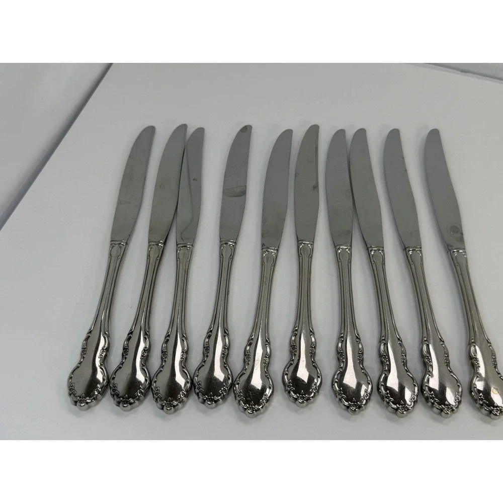 Dinner Knives Tennyson Oneida Community Heirloom Cube Stainless Flatware Lot 10